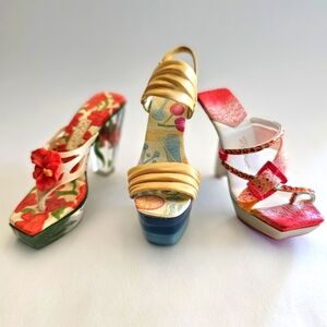 Lot/ 3 Rare- Just the Right Shoe - Colorful Designer Raine Miniature Shoes